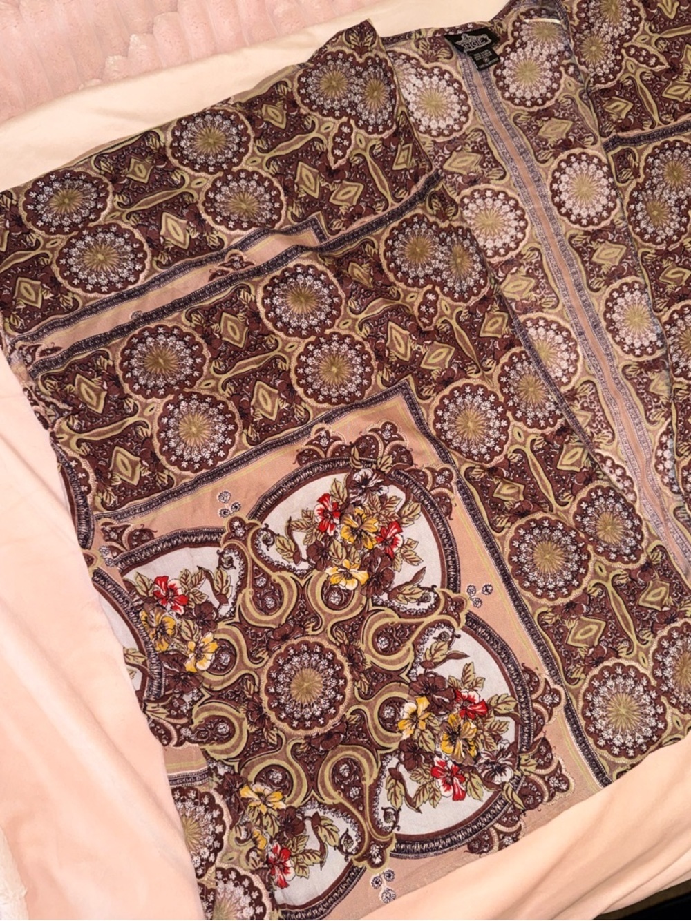 Angie Kimono‎ Oversized Brown Medallion Floral Boho Open Front Medium Cardigan - Picture 7 of 14